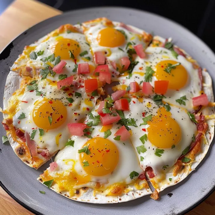 Easy Breakfast Tortilla Pizza - Dish Cooking